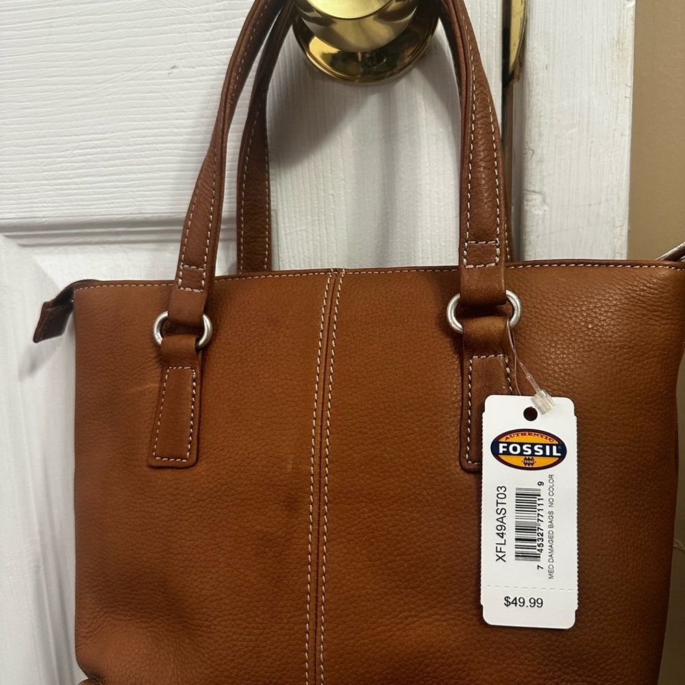 Fossil Brown Leather Tote with Double Handles